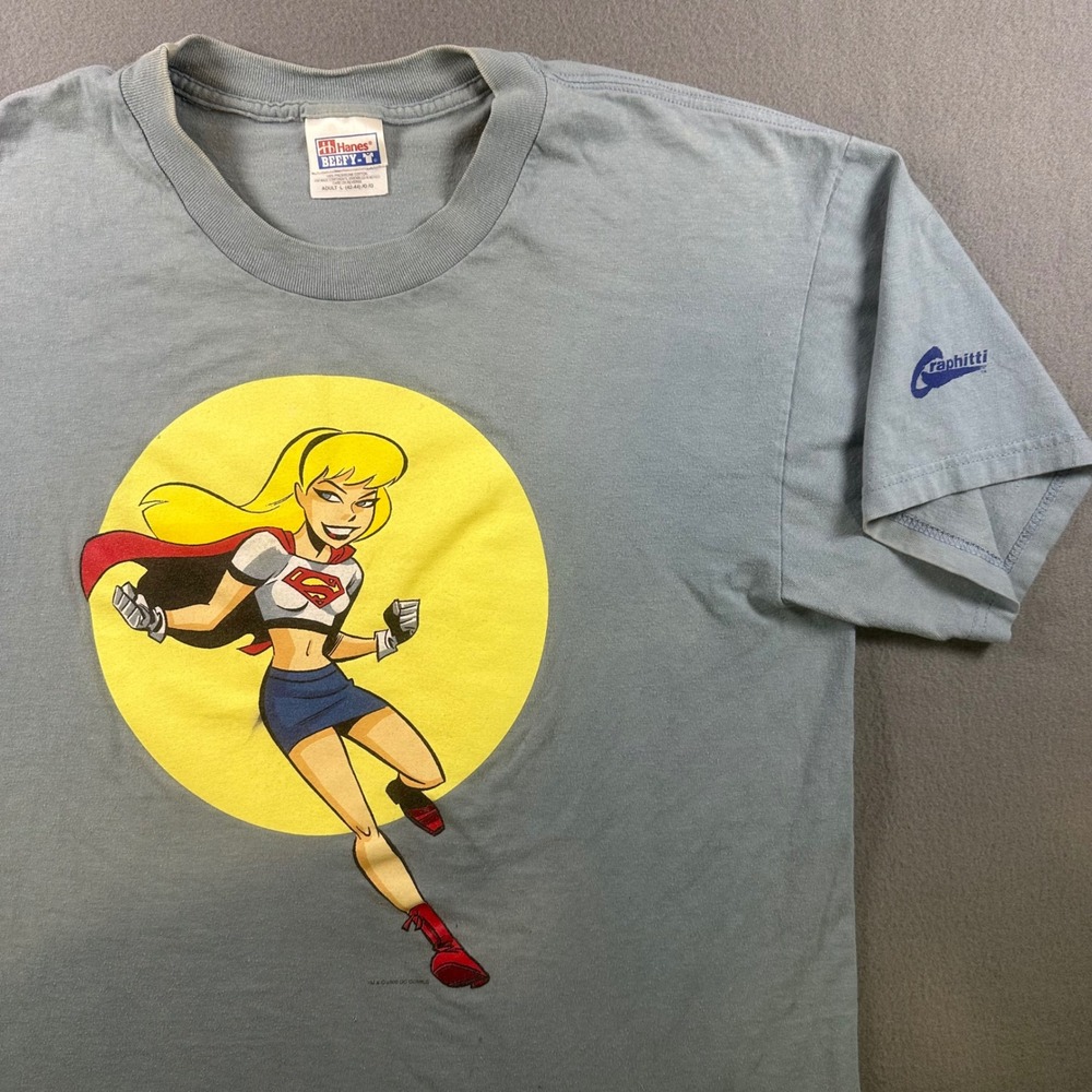 Vintage 2000 Supergirl DC Comics T Shirt Hanes Beefy-T Blue Grey Large Graphitti